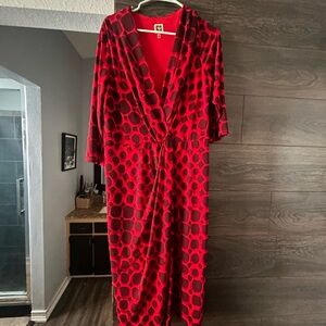 Anne Klein Red Geometric Midi Dress